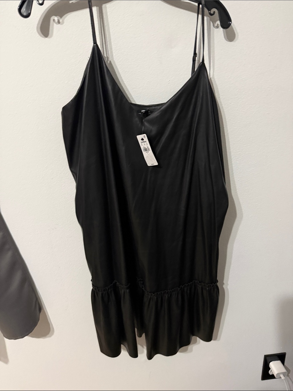 Express Black Faux leather Camisole Dress with Ruffle Hem